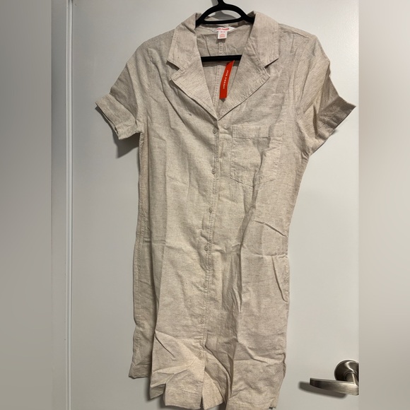 Joe Fresh Dresses & Skirts - G-Joefresh Light Beige Linen-Blend Short Sleeve Shirt Dress
